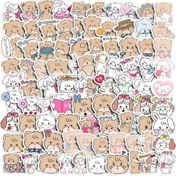 即納 100枚 小動物 キャラクター ステッカー 猫 兎 くま イラスト