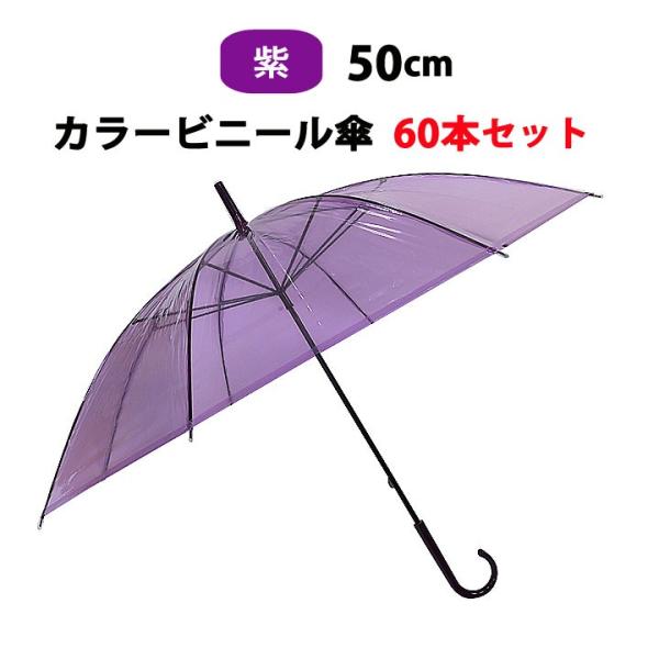 即日発送 カラー傘 * ビニール傘 50cm カラー 紫 60本セット(1c/s