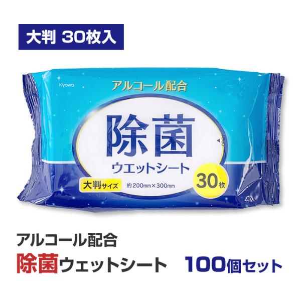 協和紙工 除菌ウェットシート アルコール配合 大判 30枚 100個セット