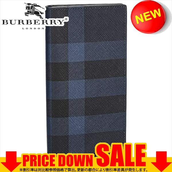 ⭐︎ほぼ未使用　美品 BURBERRY/BTロゴレザー二つ折り長財布　ブルー バーバリー 長財布 財布 メンズ キャベンディッシュ 二つ折り レイク