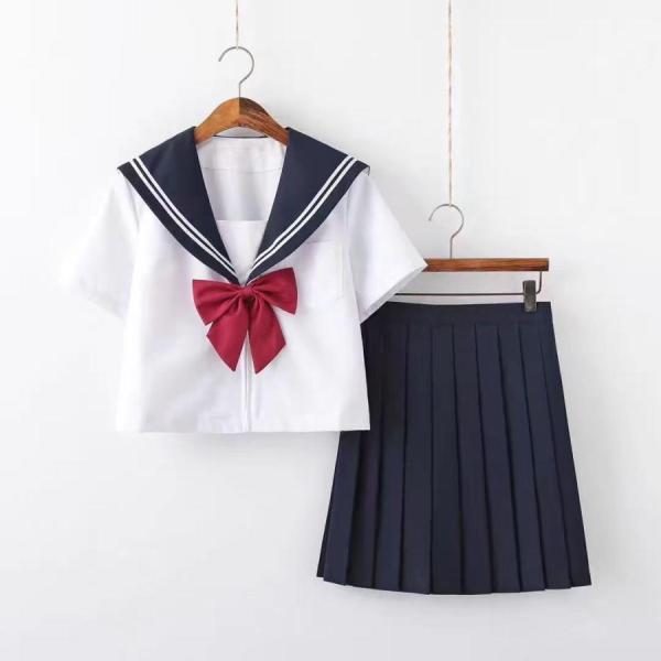 セーラー服 半袖 長袖 ブラウス プリーツスカート 丈長め 膝丈 正統派 女子制服 単品 セットアップ 女子高校生 JK制服錦 蝶ネクタイ付き 本格制服 関西襟 紺