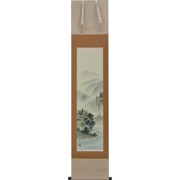 掛軸 彩色山水 林田玄洋画 (掛け軸 九寸立）幅37.2cm×丈180cm : 大瑠堂