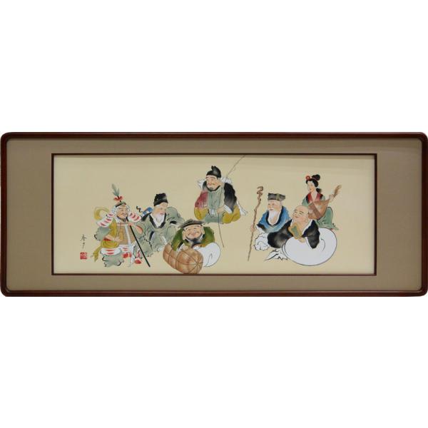欄間額 扁額 横額 七福神 肉筆 江川香夕画 4.0尺 縦47.3cm×横 欄間額 扁額 横額 七福神 肉筆 江川香夕画 4.0尺 縦47.3cm×横