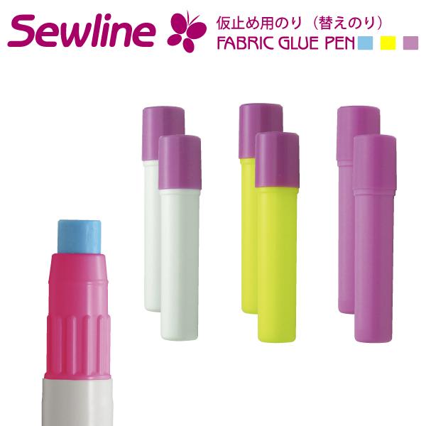 ソーライン　仮止め用替えのり(2個入)品番：18275-77入数：2本入りカラー：青、黄、ピンク※こちらは仮止用のりの「替えのり」です。本体は別途販売です。仮止めに便利なスティックのりです。まち針やしつけ糸、クリップなどを使わずに、ファスナ...