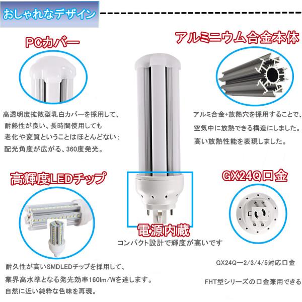 FHT24EX LEDコンパクト蛍光灯 FHT24形代替用 GX24Q LED10W LED電球 360