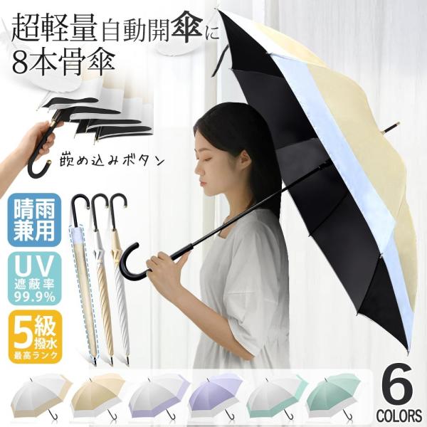 雨傘 長傘 晴雨兼用 傘 レディース 8本骨 手動閉式 おしゃれ 上品 シンプル 無地 大きい 大きめ 軽量 軽い 耐風丈夫 ジャンプ 式 人気 安い 台風対応