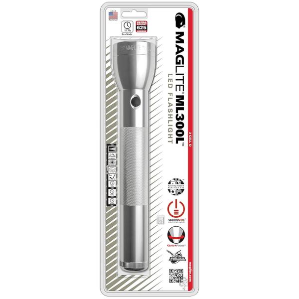 第三世代：3rd Generation 【本体色：シルバー】 MAGLITE 3D LEDマグライト ML300L-S3106, Silver【単1アルカリ電池×3本/明るさMAX：625ルーメン】