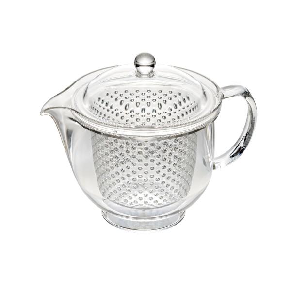 クリアティーポット　Lプラスチック製でわれにくく、扱いやすいティーポットです。水切れがよく注ぎやすさ抜群の口、洗っても歪まない丈夫なストレーナー。ガラスのように透明で、お茶の出具合がよく見えます。食器洗い乾燥機対応。