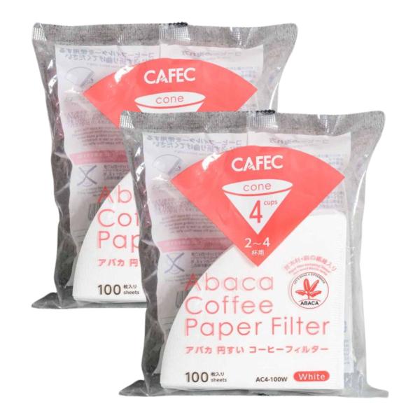 [2個セット]CAFEC AC4-100W アバカ円すいコーヒーフィルター 2〜4杯用 100枚入 [三洋産業 日本製 円錐 白色 ハンドドリップ おうちコーヒー][送料無料]