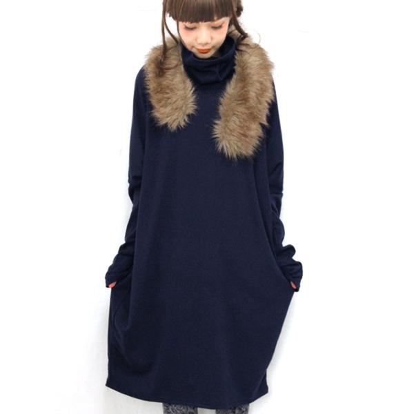 カットソー レディース トップス 長袖 ワンピース 膝丈 タートルネック チュニック 綿100 ゆるっとタートルカットソー メール便不可 オシャレウォーカー 通販 Paypayモール