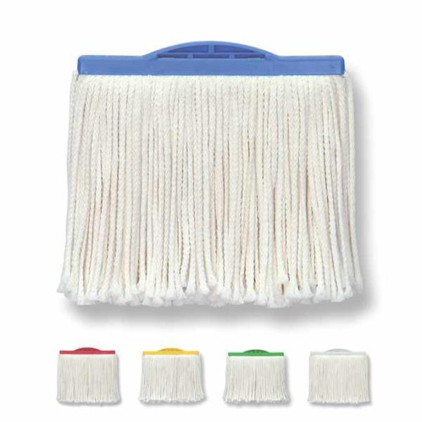 通常のモップの糸に、ミクロ単位の汚れを落とすマイクロファイバーを加えました。高い吸水性を持ち、一度に多量の水を吸収します。糸重量260gのながもちモップS-8300と比較して、300g以上の吸水性があります。糸ヨリの戻りが少ない編み込み糸を...