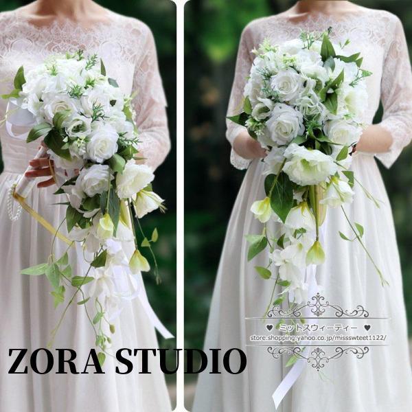 ウエディングブーケキャスケードブーケ結婚式ブーケ花嫁二次会披露宴