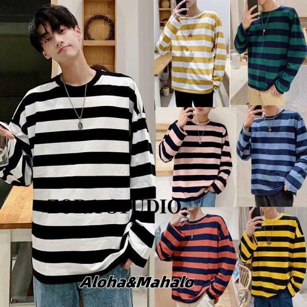 ロングTシャツ 秋服 メンズ ボーダーTシャツ オーバーサイズ ロングTシャツ 秋服 メンズ ボーダーTシャツ オーバーサイズ
