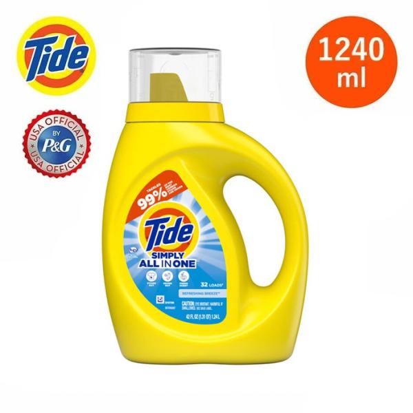 TIDE タイド Simply All-In-One Liquid Laundry Detergent, Refreshing Breeze 42oz/1240ml アメリカ 洗剤 リキッド 液体 洗濯 ドラム式 いい香り 加齢臭 本体