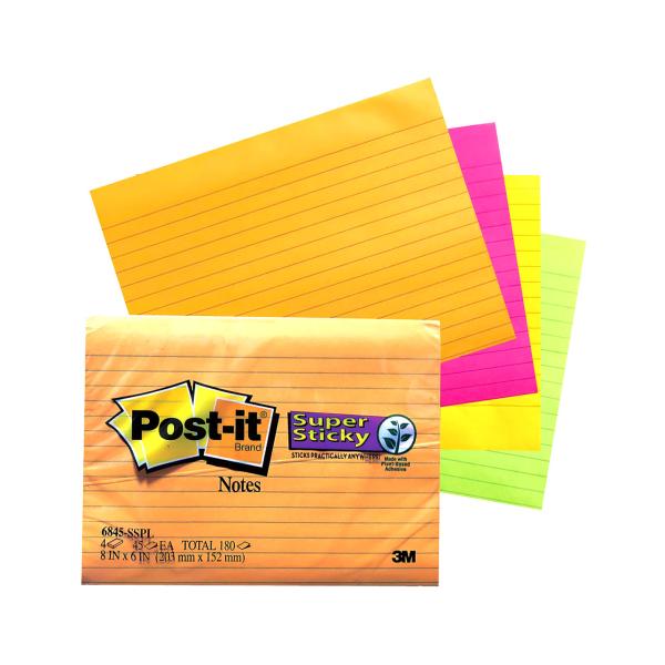 3M スリーエム ポストイット 付箋紙 ノート おしゃれ 強粘着 混色 アメリカ製 Post-it Super Sticky Notes 203mm x 152mm 45枚4パッド
