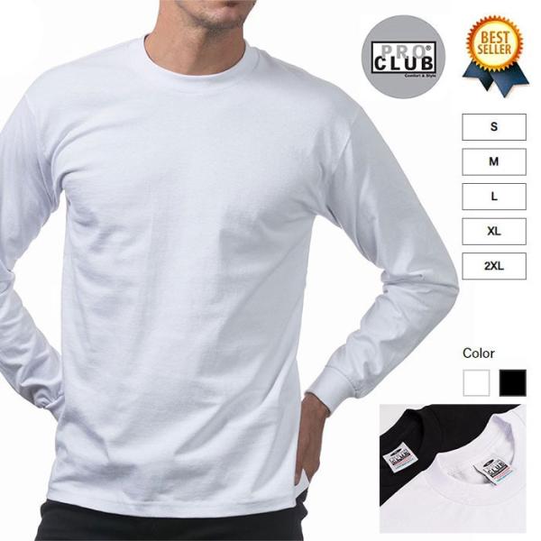 PRO CLUB プロクラブ Heavyweight Cotton Long Sleeve Crew Neck T-Shirt S-2XL ロンT メンズ 厚手 ヘビーウェイト コットン 綿100 長袖 Tシャツ 無地 白 黒