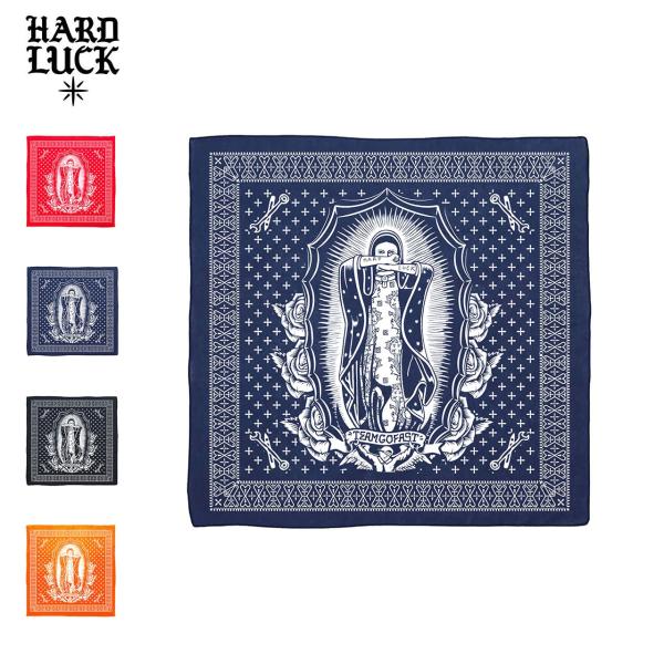 HARD LUCK (ハードラック) Lady G Roses Bandana バンダナ メンズ 赤 オレンジ 色 黒 おしゃれ ペイズリー柄 グアダルーペ ストリート ブランド スケボー