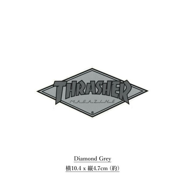 THRASHER (スラッシャー) Sticker Diamond Grey スケボー ブランド ステッカー スーツケース 車 おしゃれ ロゴ バイク ヘルメット クーラーボックス パソコン