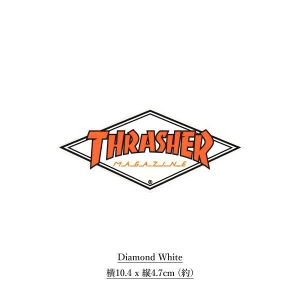 THRASHER (スラッシャー) Sticker Diamond White スケボー ブランド ステッカー スーツケース 車 おしゃれ ロゴ バイク ヘルメット クーラーボックス パソコン