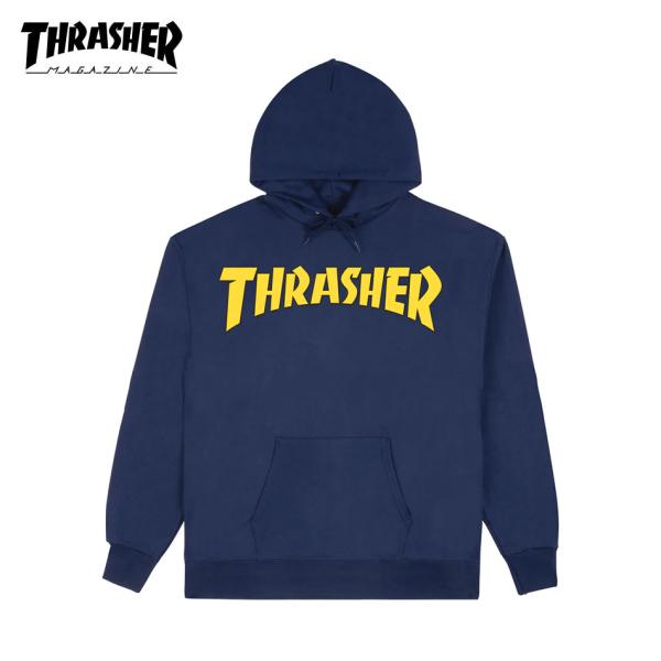 正規輸入品 THRASHER スラッシャー パーカー メンズ スケボー ネイビー 裏起毛 USA アメリカ企画 Cover Logo Hoodie