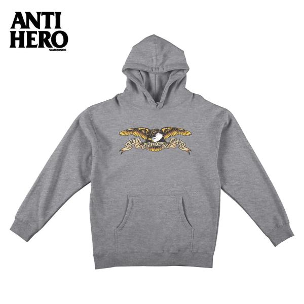 ANTIHERO アンタイヒーロー EAGLE PULLOVER HOODED SWEATSHIRT パーカー スウェット メンズ スケートボード プルオーバー 厚手 ヘビーウェイト グレー