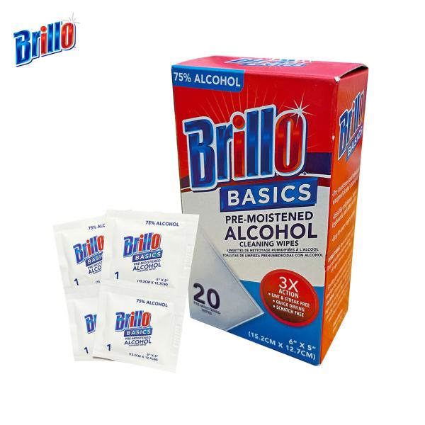 ブリロ アルコールワイプ ウェットティッシュ 掃除 携帯用 BRILLO ALCOHOL WIPES 75% 24/40 PK 20枚入り