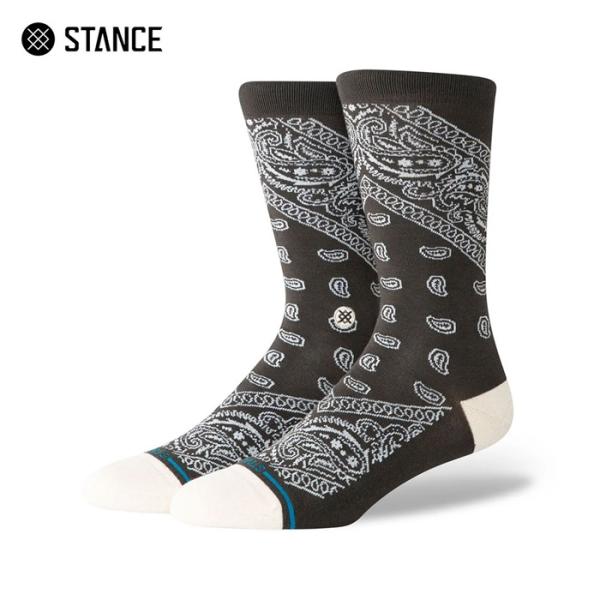 STANCE (スタンス) BARRIO CREW stance ソックス 靴下 メンズ ブランド おしゃれ ペイズリー 黒 クルー丈 パイル リブ ブラック ギフト