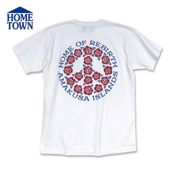 HOMETOWN ホームタウン NINE ROSE TEE スーベニア tシャツ ご当地 熊本 天草 お土産 ストリート ブランド ハート バラ メンズ 半袖 バックプリント 夏 白 綿 XL