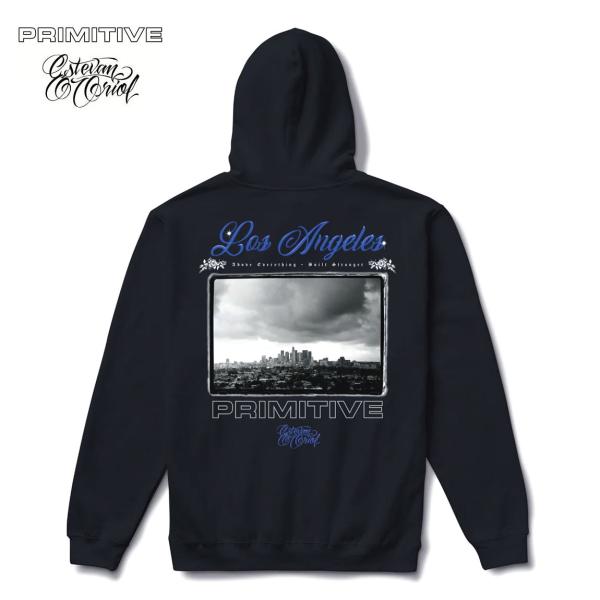 Primitive x Estevan Oriol CITY OF ANGELS HOOD プリミティブ エステファンオリオール メンズ ブランド 黒 スケボー ヘビーウェイト プルオーバー skate la