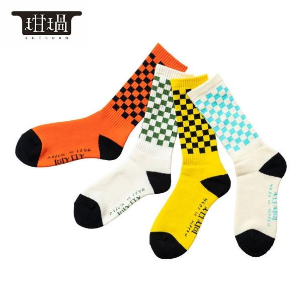 坩堝 RUTSUBO CHECKER SOCKS るつぼ ルツボ チェッカー 靴下 ストリート 日本製 ソックス おしゃれ メンズ クルー ロゴ レディース ブランド 厚手 丈夫 ギフト