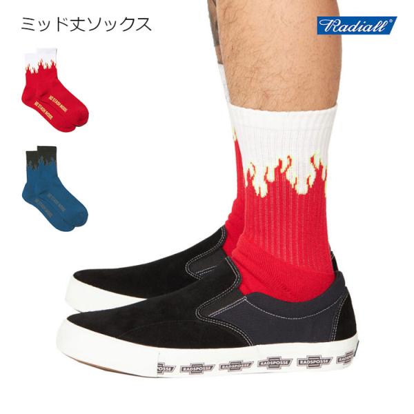 RADIALL ラディアル 靴下 ソックス メンズ 厚手 ミドルカット ハーフ おしゃれ 30代 黒 白 Barris 1PAC SOX MID