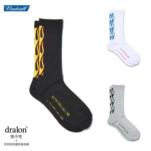 RADIALL ラディアル Flames 1PAC SOX LONG / DRALON 靴下 ソックス メンズ ブランド おしゃれ 厚手 丈夫 頑丈 長め ロング 綿 パイル ギフト 日本製