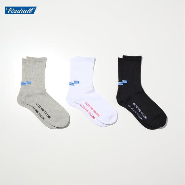 RADIALL ラディアル Wheels Emb 1PAC SOX MID / DRALON ストリート ソックス 靴下 メンズ 消臭 ミドル丈 ロゴ パイル 速乾 日本製おしゃれ 白 黒 グレー 厚手
