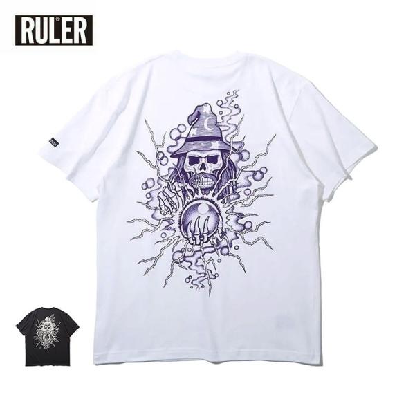 RULER ルーラー PROPHET WIZARD 6.5oz S/S TEE tシャツ ストリート ロゴ ブランド ロゴ メンズ 白 黒 バックプリント 半袖 クルーネック おしゃれ コットン LL