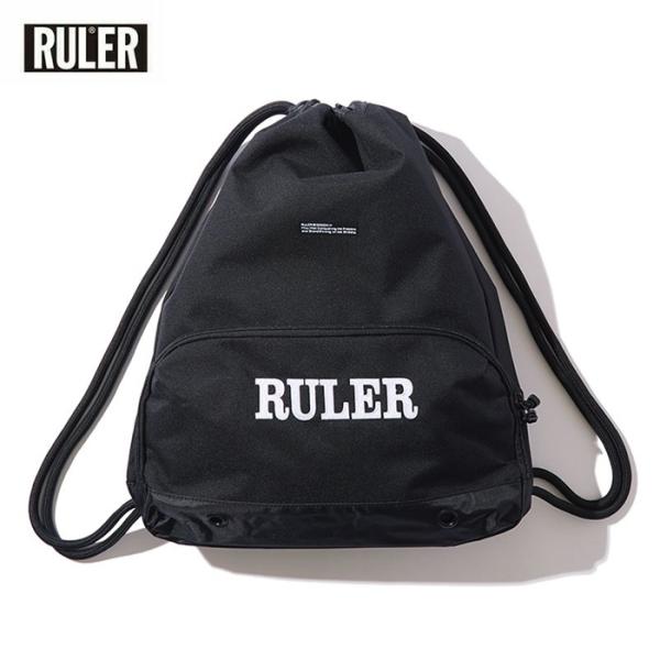 RULER ルーラー NAPSAC ナップサック メンズ レディース ストリート ロゴ 撥水 マチあり ポケット付き おしゃれ 大人 男性 黒 ジム 水着 フェス 軽量 丈夫