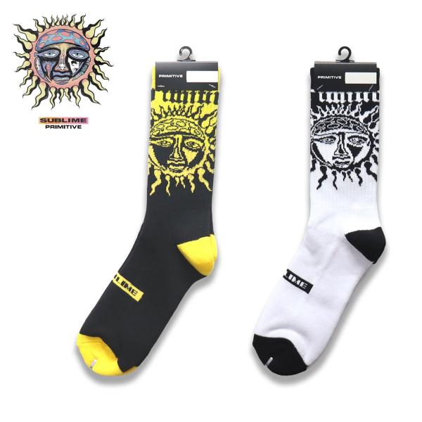 PRIMITIVE × SUBLIME ARISE SOCK primitive skate プリミティブ 靴下 ソックス メンズ 黒 イエロー 柄 派手 スケボー ブランド 綿 スケートボード サブライム