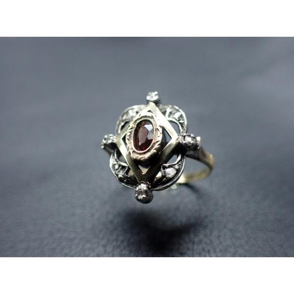 アンティーク 9金 ガーネット＆ダイヤモンド リング 19世紀
