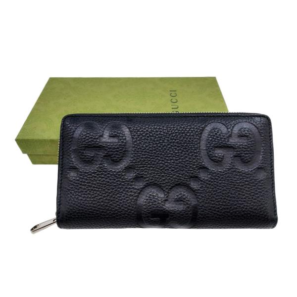 現行 極美品 グッチ ジャンボGG 長財布 ラウンドファスナー レザー ブラック GUCCI グッチ ジャンボGG レザー ラウンドジップウォレット長財布