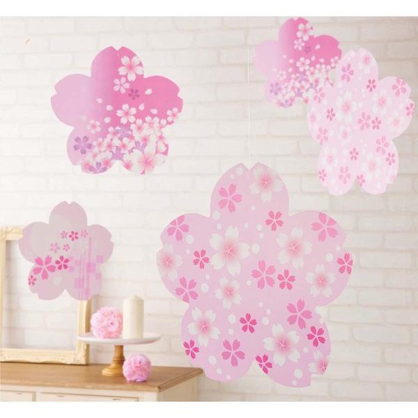 春の装飾 桜 さくら 天井 吊り下げ 飾り 店舗・自宅兼用 桜オーナメント 小桜 3個 幅27×高さ26cm テグス付き 両面印刷