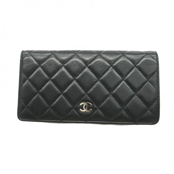 CHANEL 【5ce5130】シャネル 長財布 マトラッセ ラムスキン ブラック  