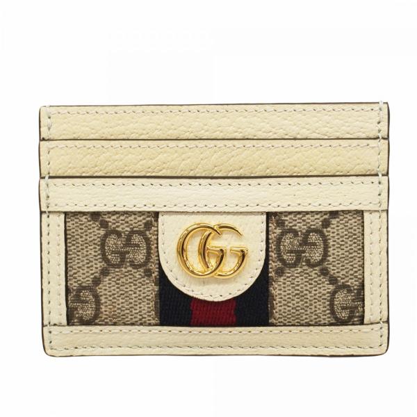 GUCCI 【5ce5985】グッチ カードケース ブラウン ホワイト ゴールド  