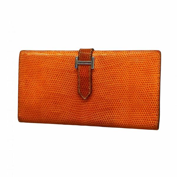 HERMES 【5db3224】エルメス 長財布 ベアン リザード オレンジ HERMES 【5db3224】エルメス 長財布 ベアン リザード オレンジ