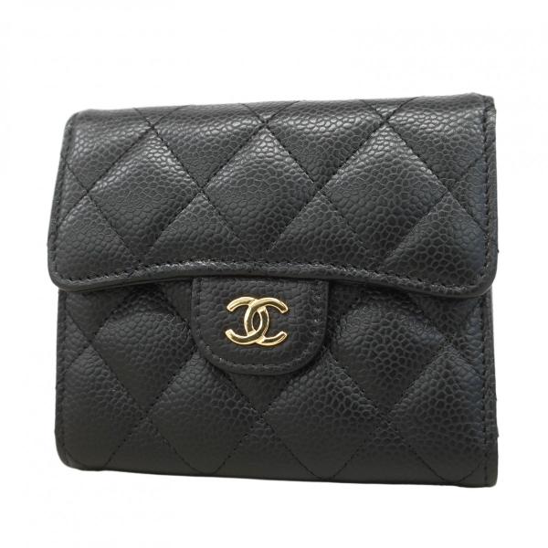 CHANEL 【5gd5486-h】シャネル 三つ折り財布 マトラッセ キャビア  