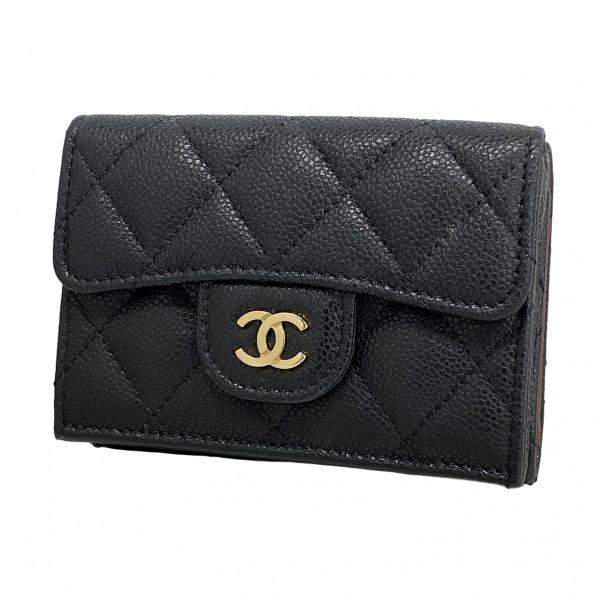 CHANEL 【5ha0119-b】シャネル 三つ折り財布 マトラッセ キャビア  