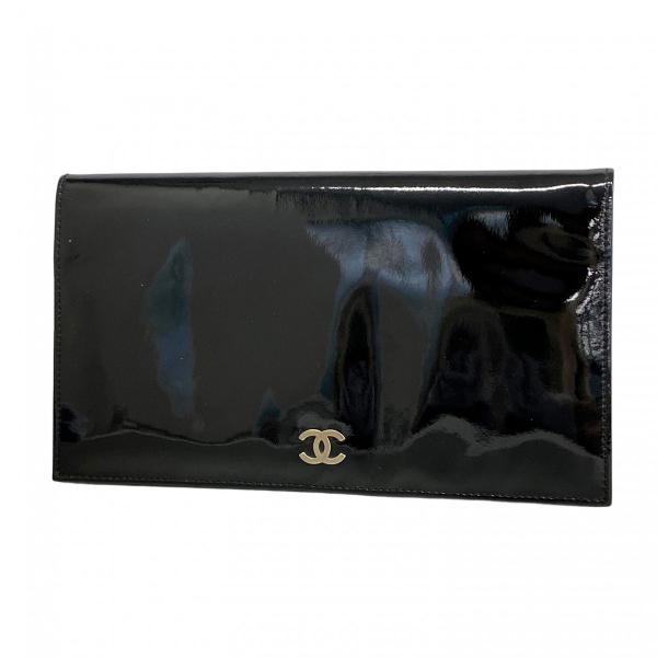 CHANEL 【5hb0869-h】シャネル 長財布 エナメル ブラック シルバー金具  
