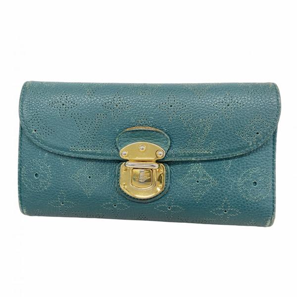 未使用保管 美品 ルイヴィトン マヒナ アメリア 三つ折り長財布 ブルー