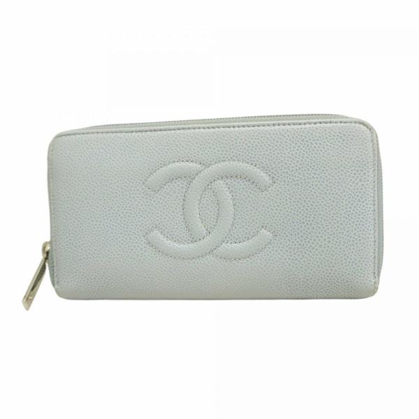 CHANEL 【5ic3314-h】シャネル 長財布 キャビアスキン ライトブルー  