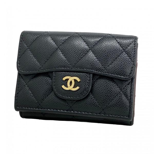 CHANEL 【5ie6146-h】シャネル 三つ折り財布 マトラッセ キャビア  