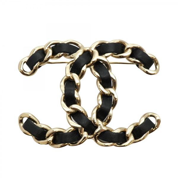 CHANEL 【5jeb0630】シャネル ブローチ ココマーク GPメッキ レザー  