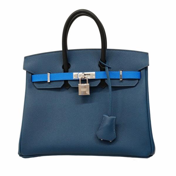★SALE【5ma0190-e-g】エルメス ハンドバッグ バーキン25 トリコロール ヴォーエプソン ディープブルー/ブラック/ブルーイドラ シルバー金具 K刻印【中古】レディース HERMES（エルメス） ☆SALE【5ma0190-e-g】エルメス ハンドバッグ
